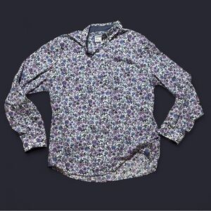 Mens Express slim Purple and white floral button-up shirt size XL